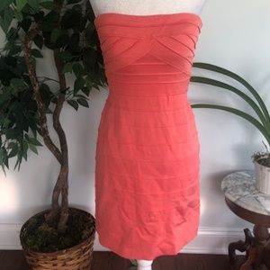BCBGMaxAzria Coral Orange Strapless Bandage Dress